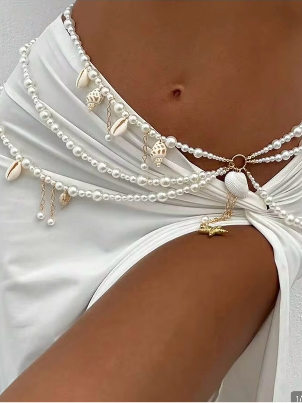 Pearl & Shell Multi-Layer Waist Chain Belt - White